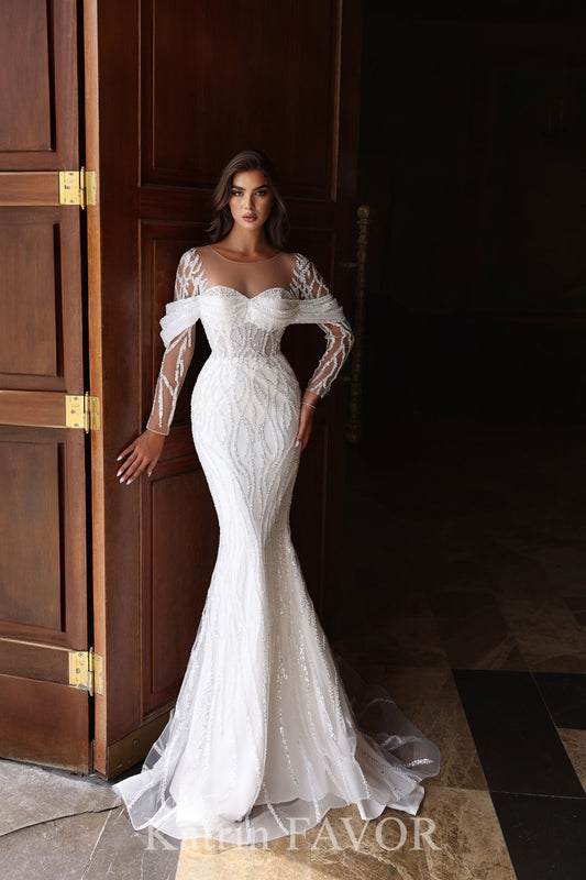 KatrinFAVORboutique-Long sleeve mermaid wedding gown embroidered bridal dress