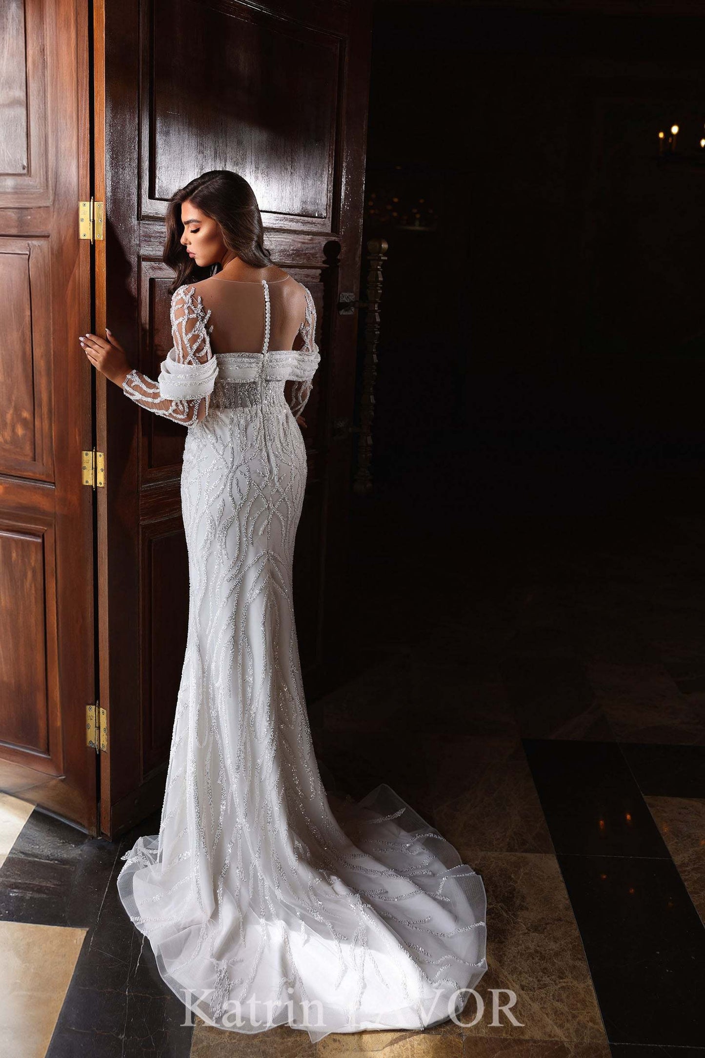 KatrinFAVORboutique-Long sleeve mermaid wedding dress Embroidered bridal dress