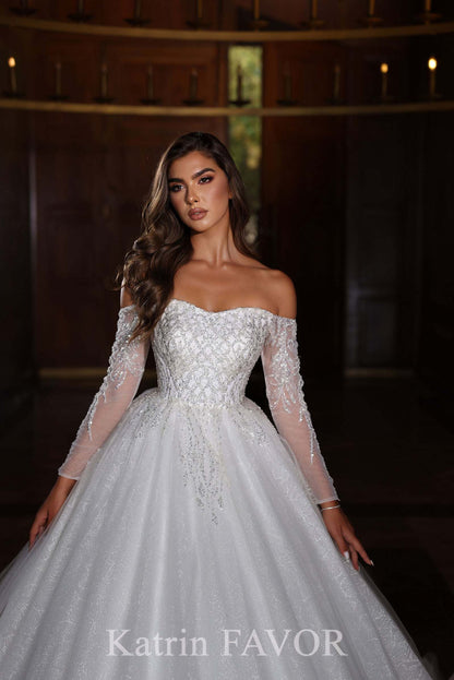 KatrinFAVORboutique-Off the shoulder ball gown wedding dress with sleeves