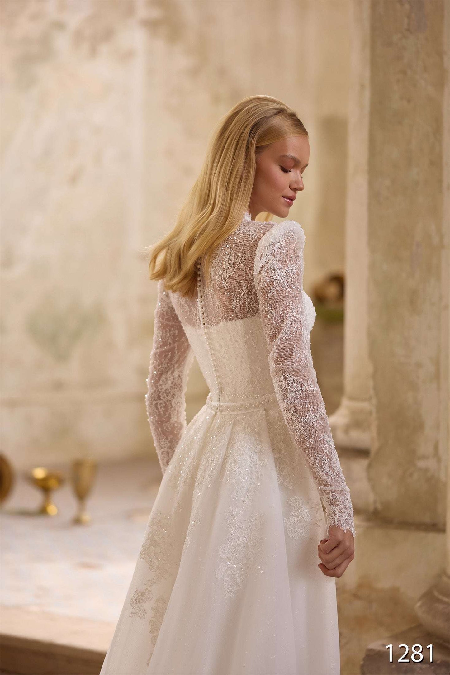 KatrinFAVORboutique-Modest Long Sleeve Wedding Dress – Lace Trumpet Bridal Gown with High Neck