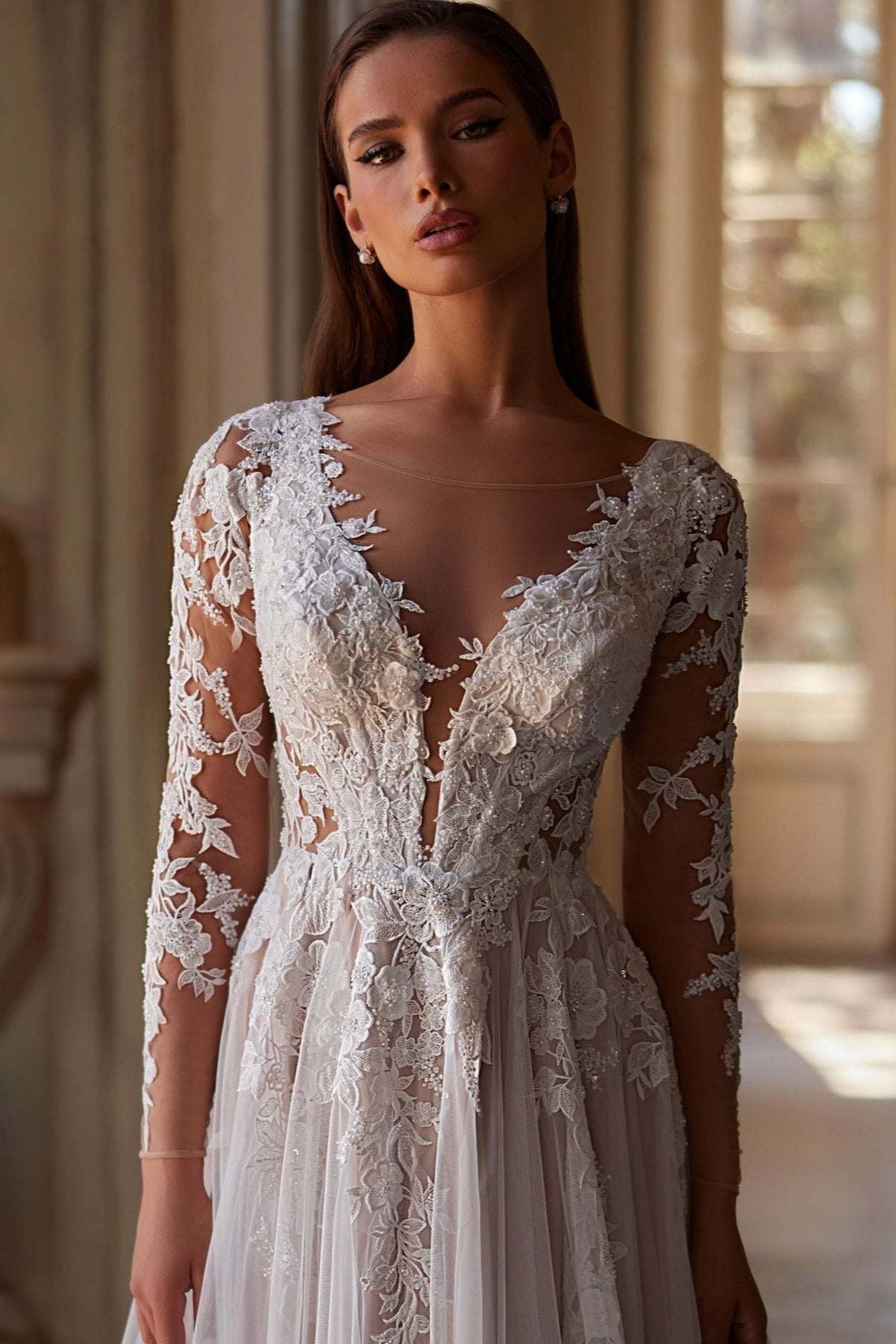 Wedding gown with long lace sleeves | Modern bridal gown | KatrinFAVOR As on photo / 8 Wedding gown with long lace sleeves | Modern bridal gown | KatrinFAVOR As on photo / 8