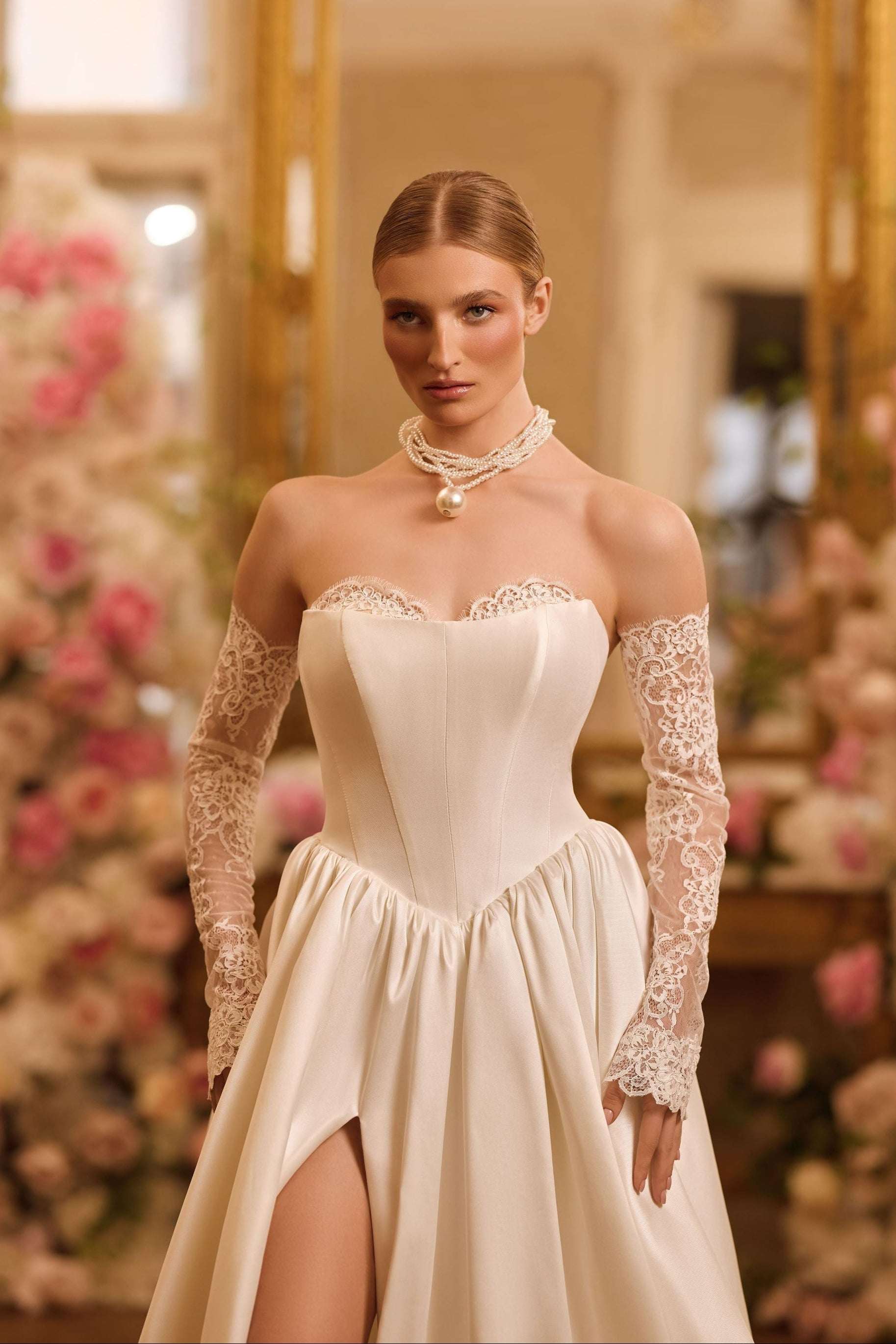 detachable lace sleeves for wedding dress with IT 44 you know me as Court Train Neckline Set Option:Dress/Jewel Sash/Jewel Headband