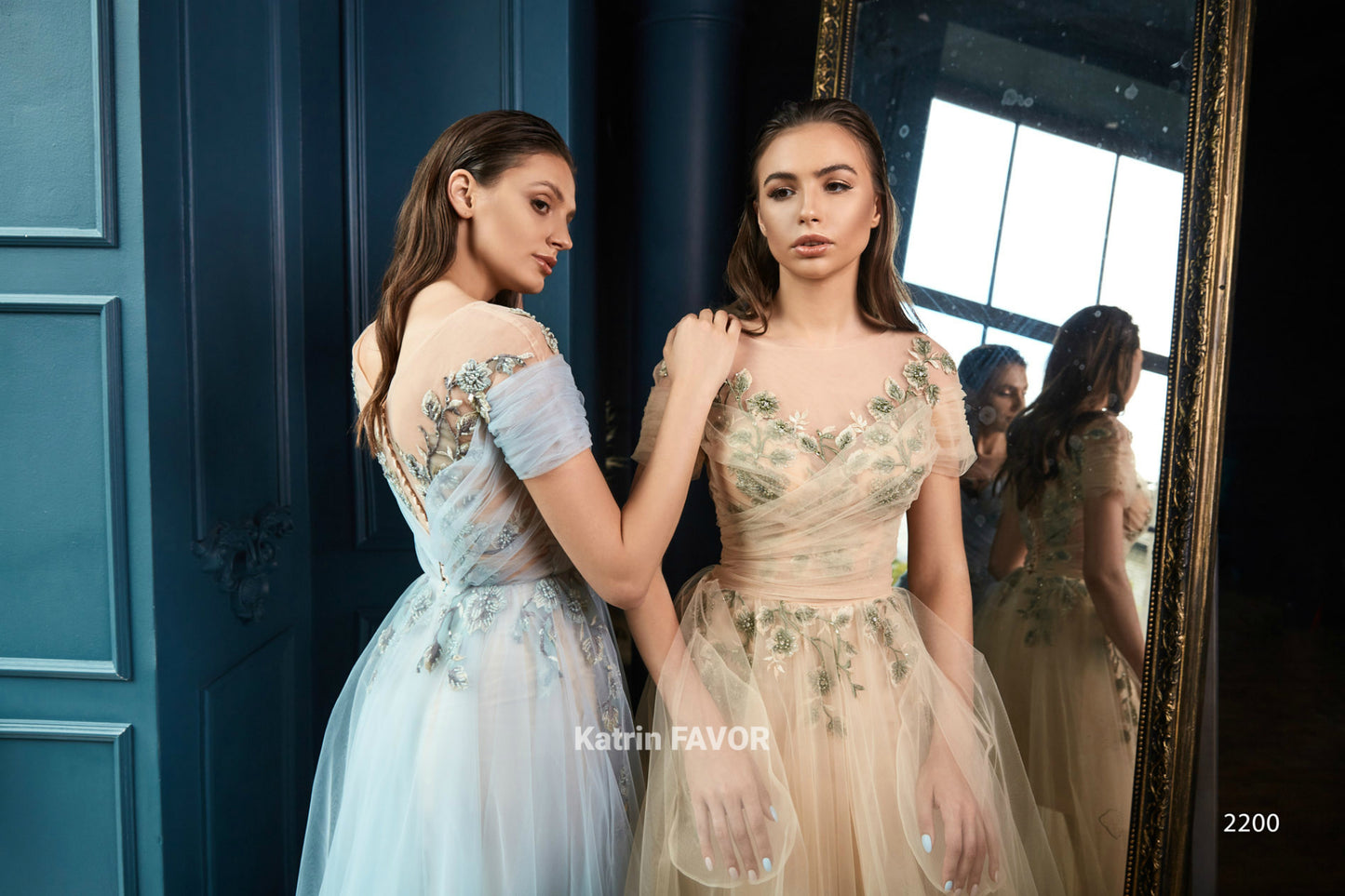 Embroidered see through evening dress