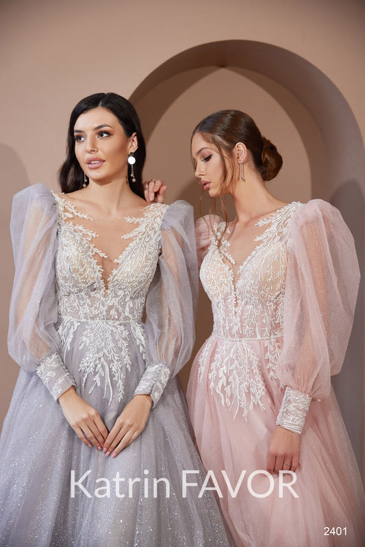 KatrinFAVORboutique-Fairy puff sleeve long dress unconventional wedding gowns