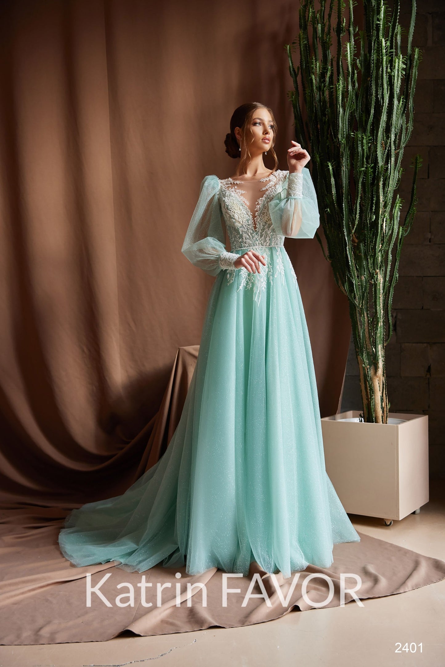 KatrinFAVORboutique-Fairy puff sleeve long dress unconventional wedding gowns