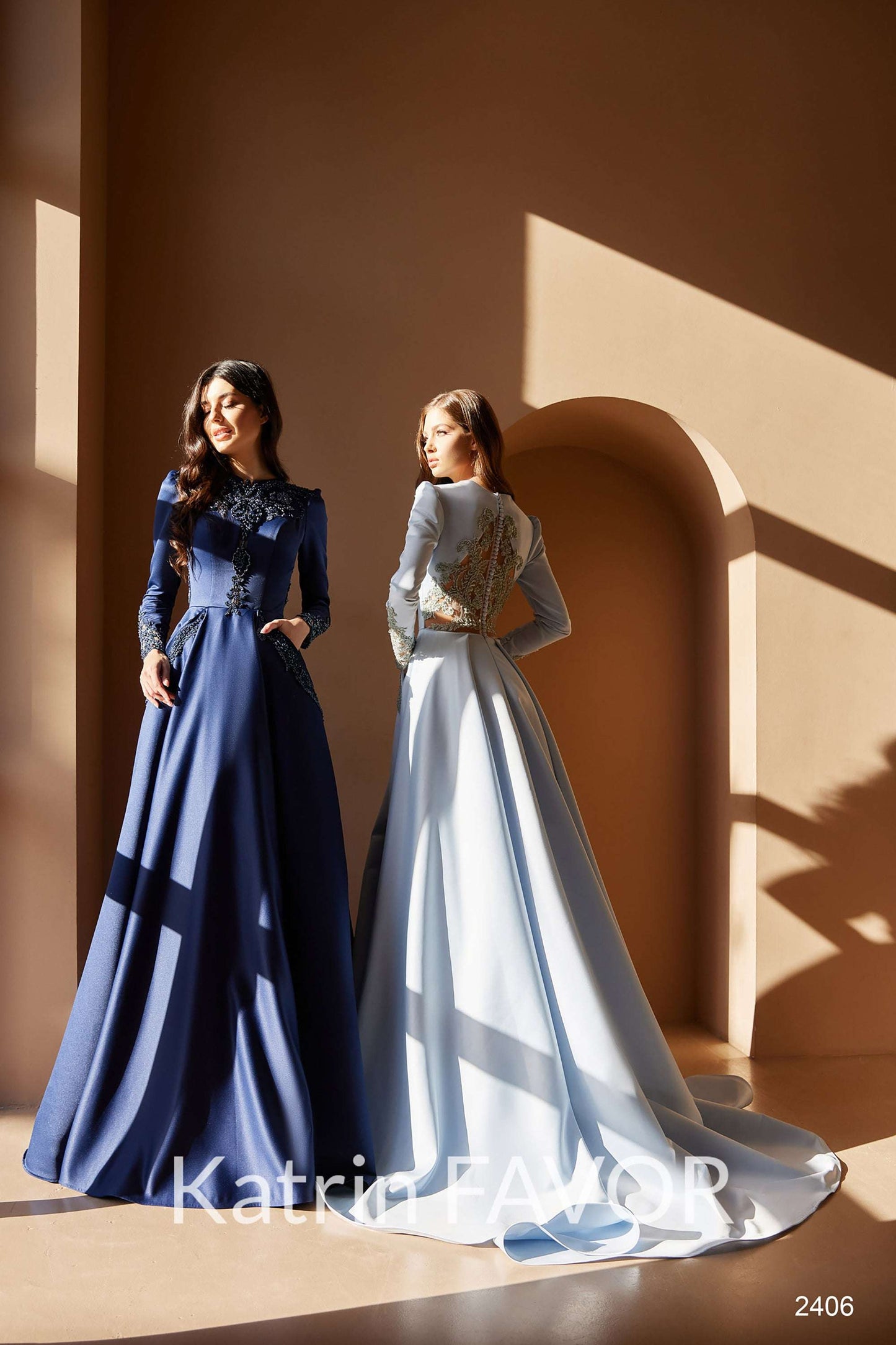 KatrinFAVORboutique-Modest ball gown evening dress Satin formal dress