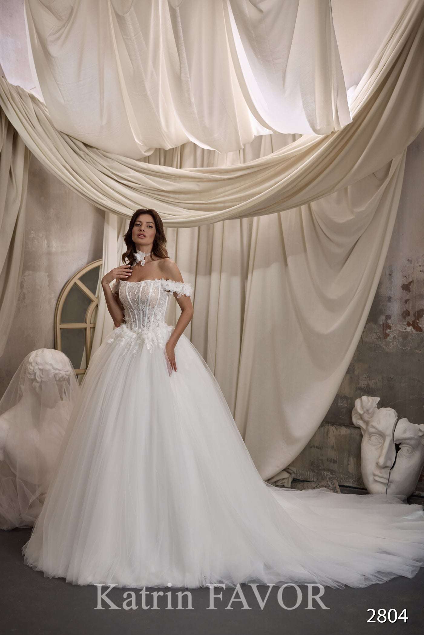 KatrinFAVORboutique-Ball gown off shoulder wedding dress Princess corset wedding dress