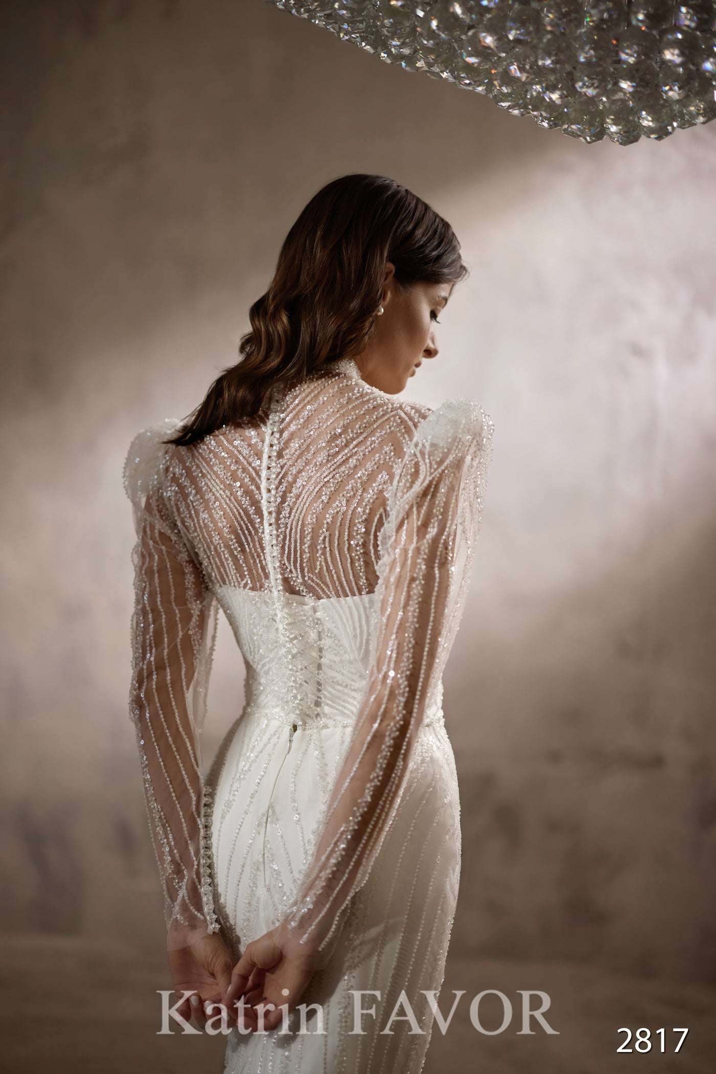 KatrinFAVORboutique-High neck lace wedding gown Modest wedding wear