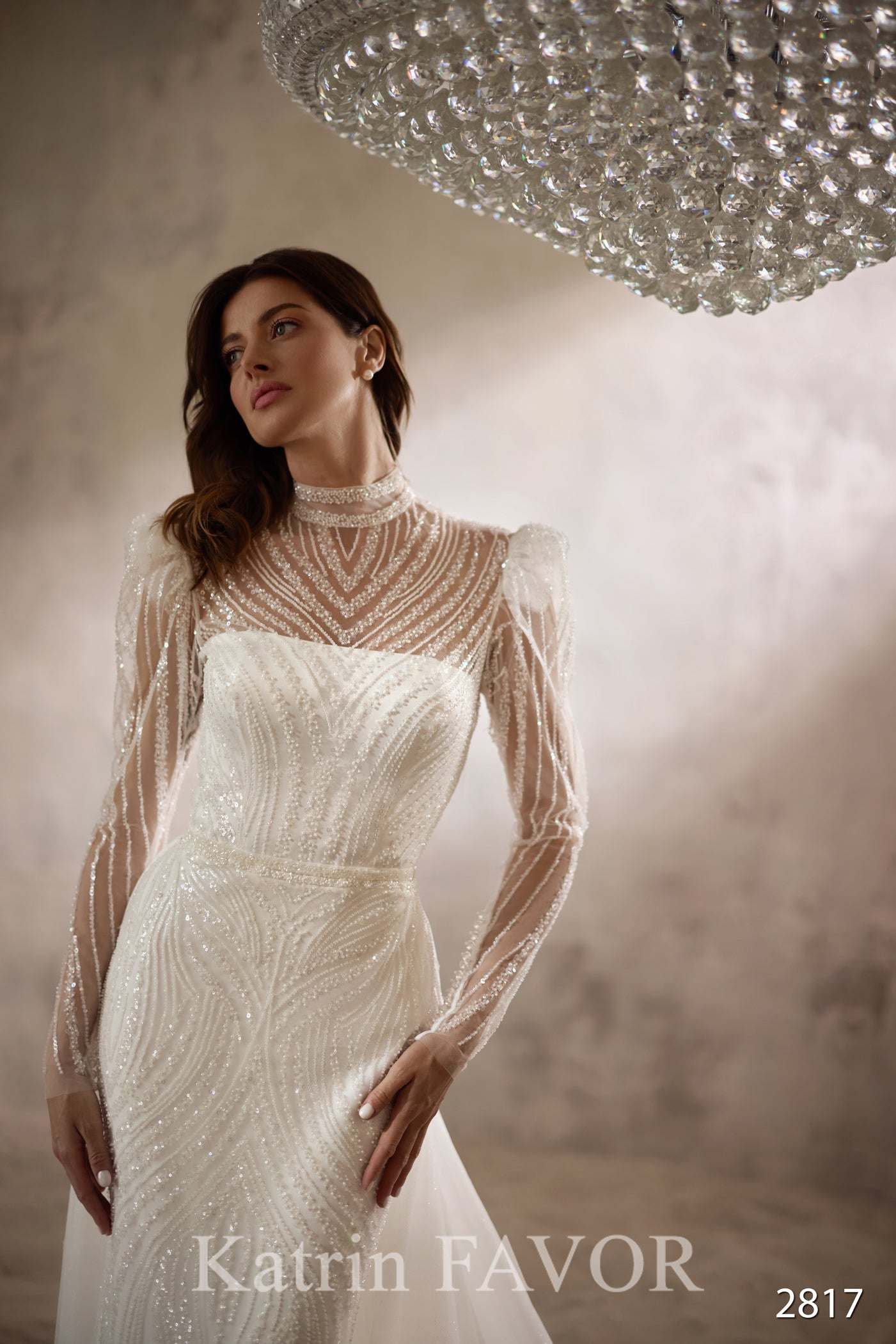 KatrinFAVORboutique-High neck lace wedding gown Modest wedding wear