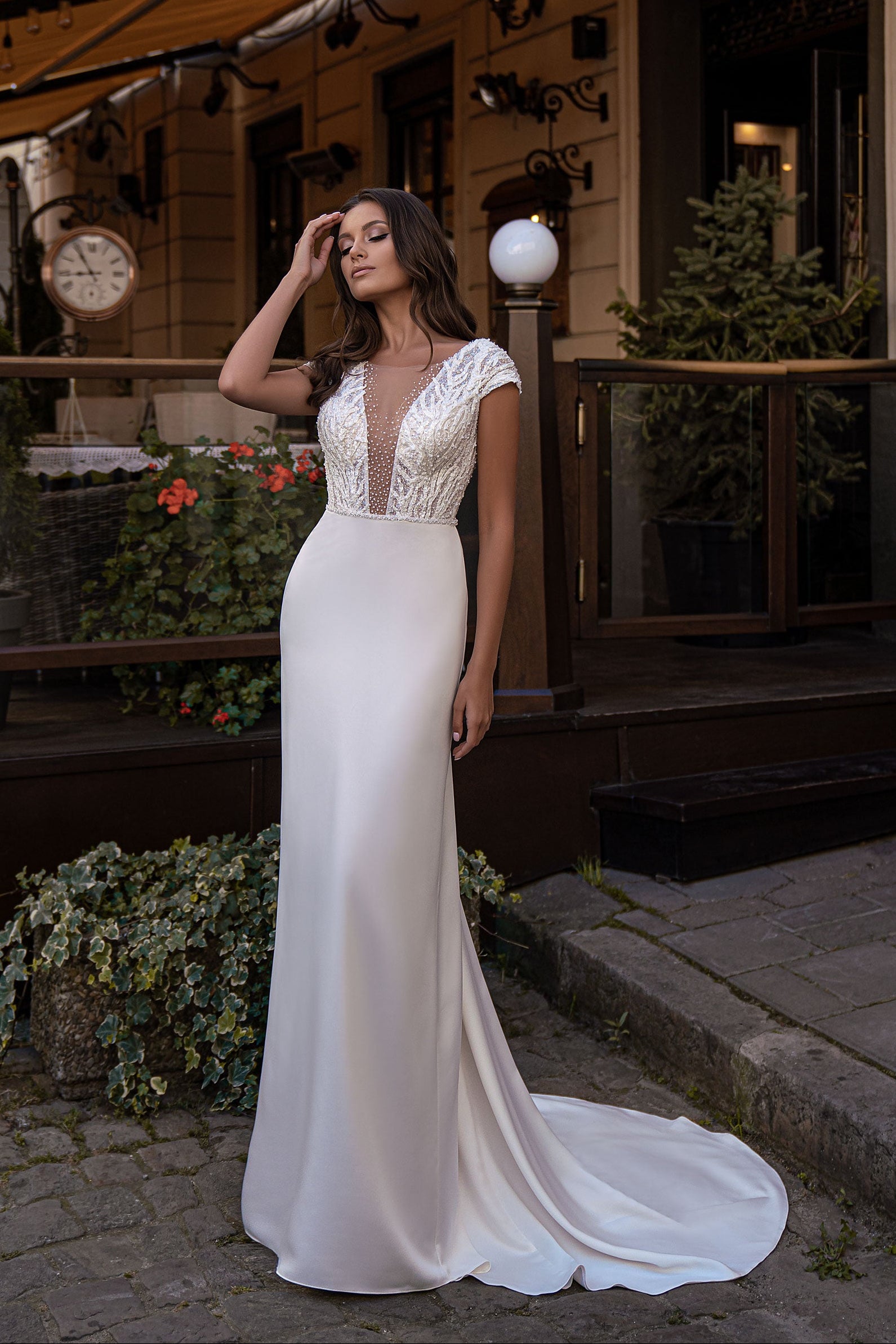 White Satin Sheath Wedding Dress