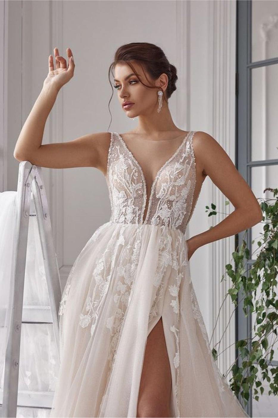 KatrinFAVORboutique-A beach wedding dress A line glitter wedding dress