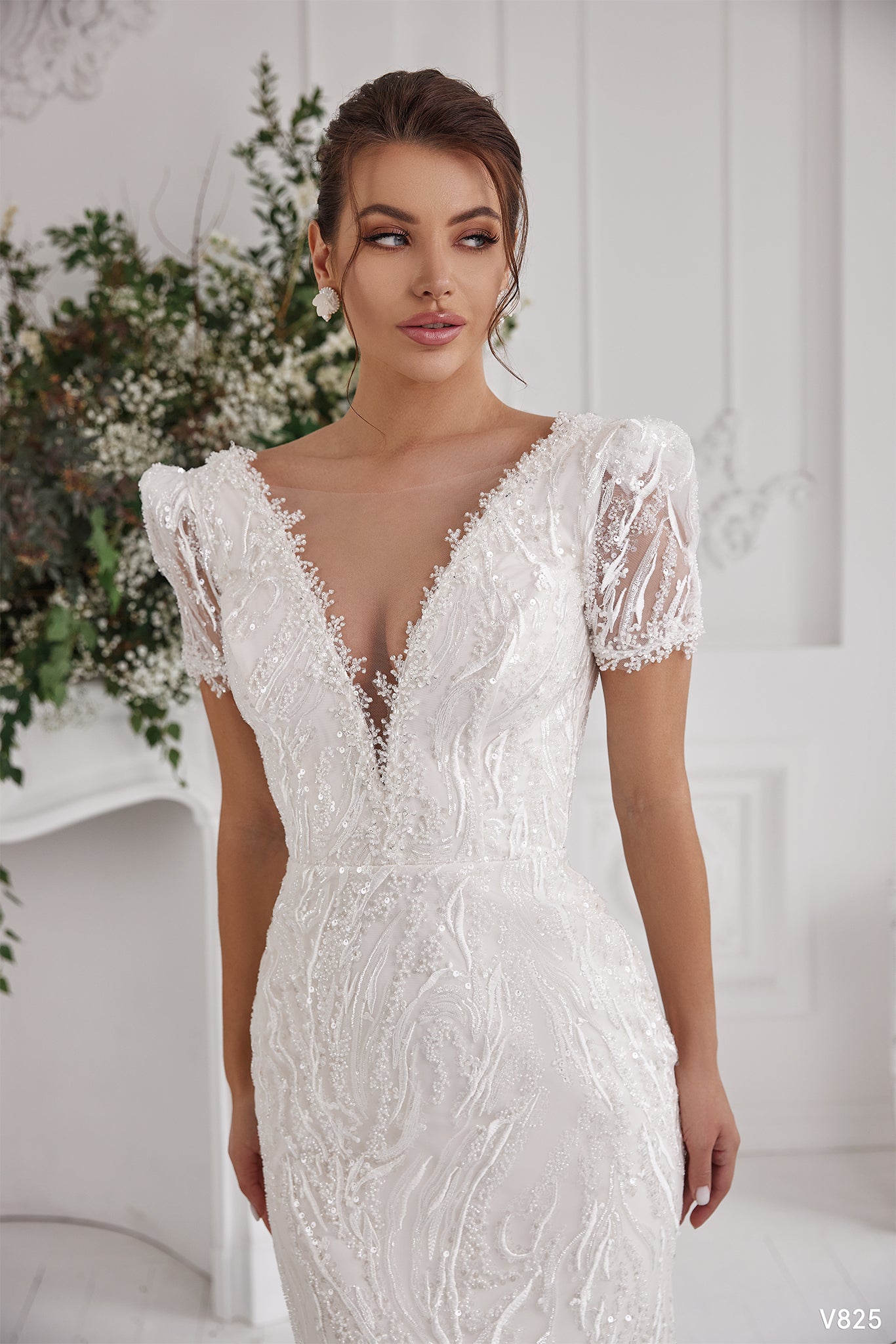 Short sleeve wedding dress Trumpet wedding gown