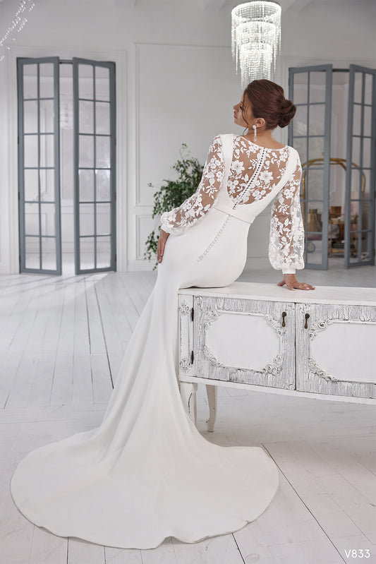 Long lace sleeve wedding gown Fitted wedding dresses