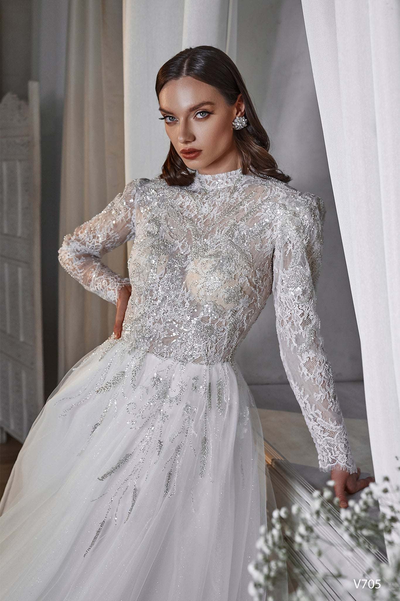 KatrinFAVORboutiue-High neck wedding dress Bridal dresses with sleeves