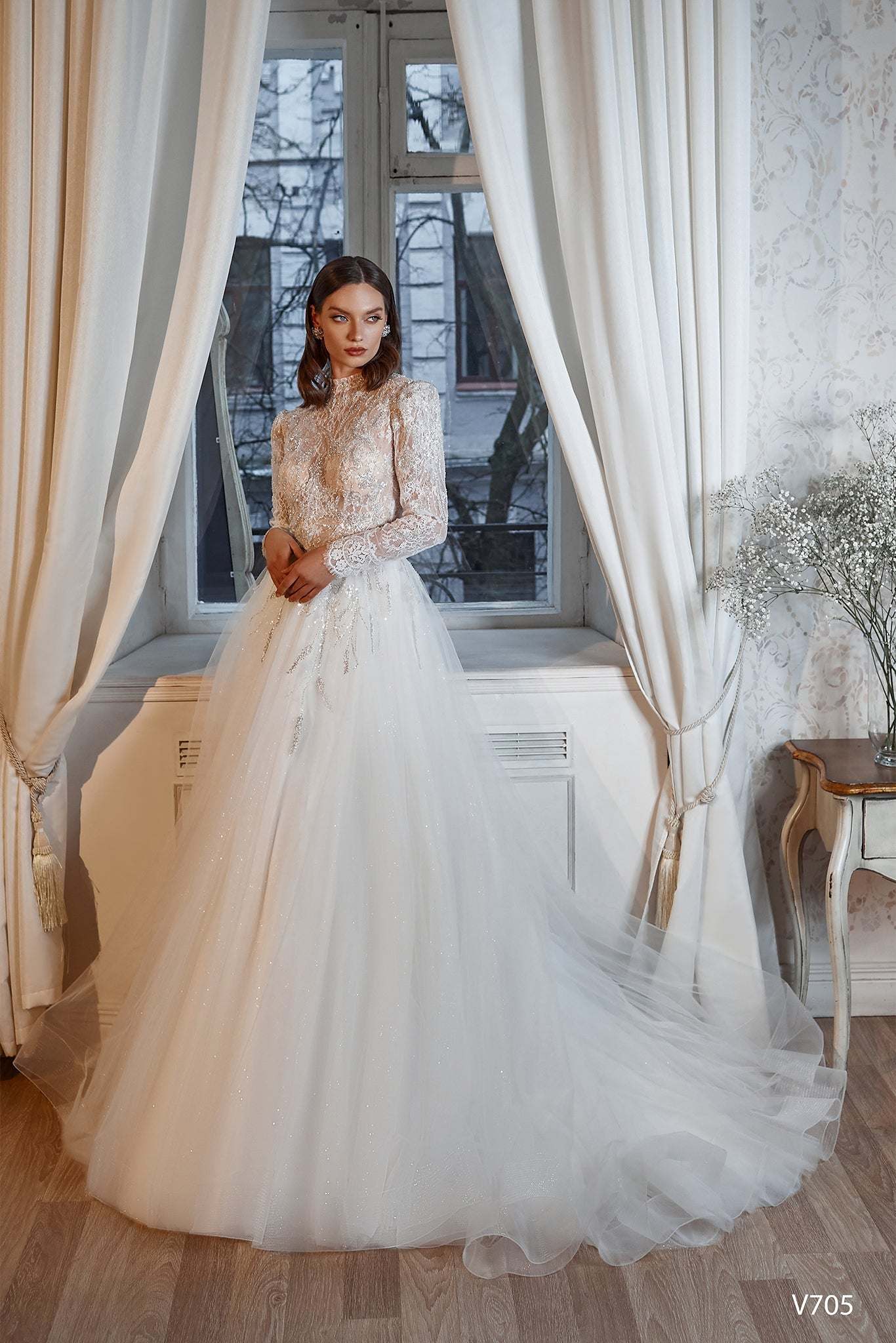 KatrinFAVORboutiue-High neck wedding dress Bridal dresses with sleeves