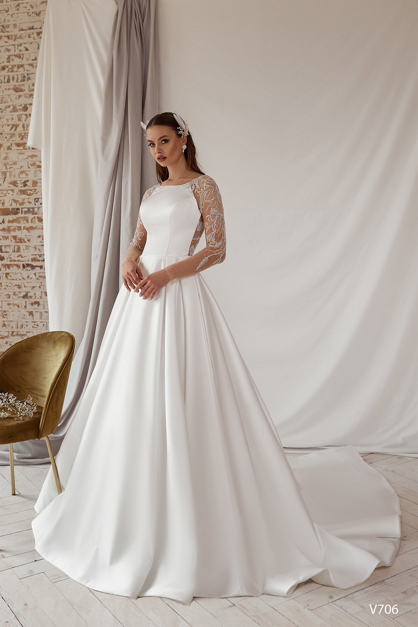 Wedding gown lace back | Elegant satin wedding dresses | KatrinFAVOR