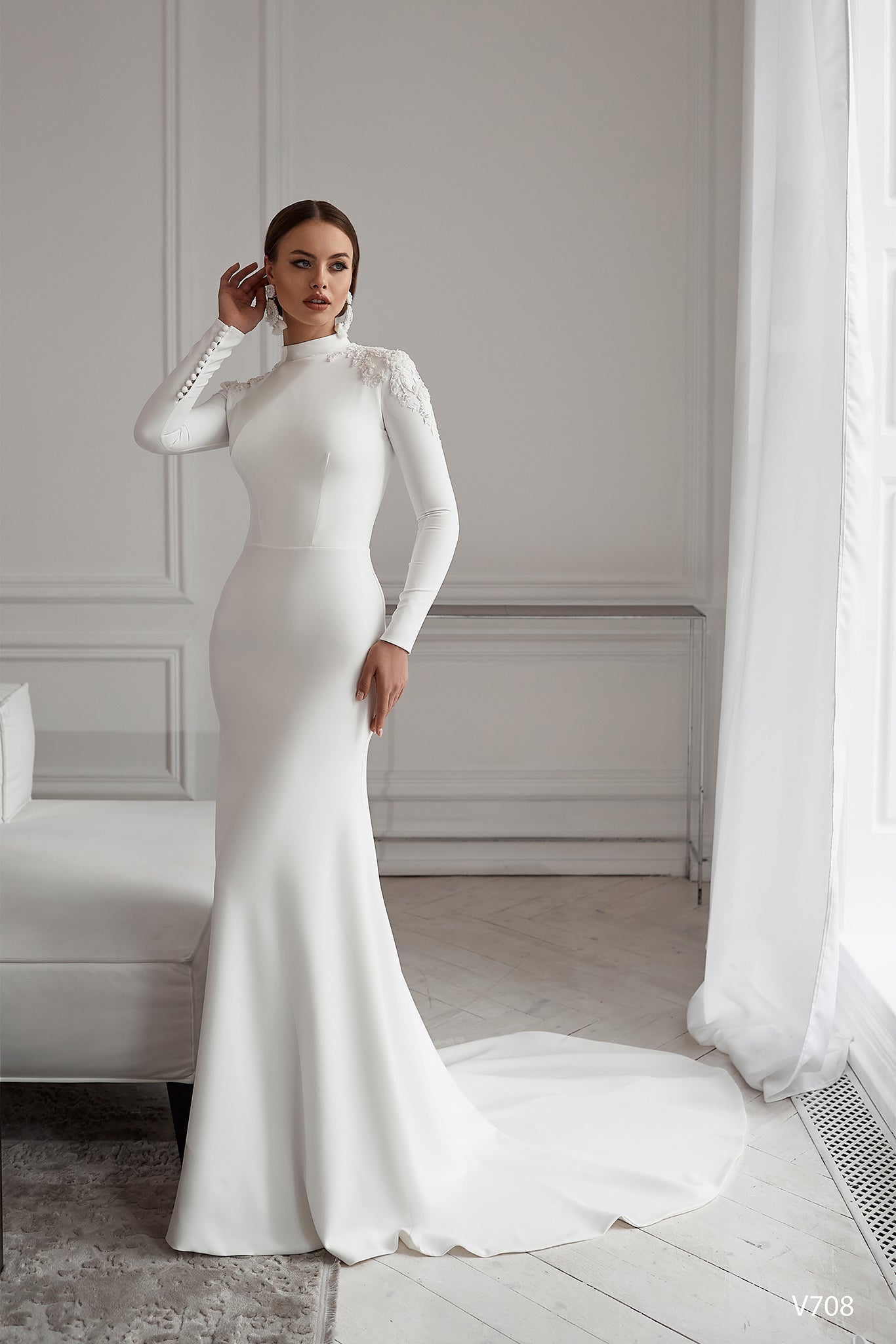 High neck modest wedding dress