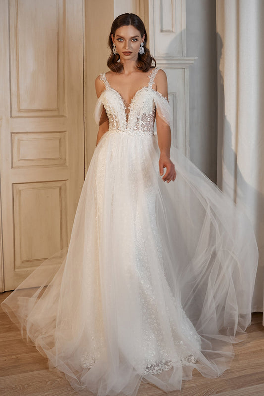 2 in 1 off the shoulder wedding dress