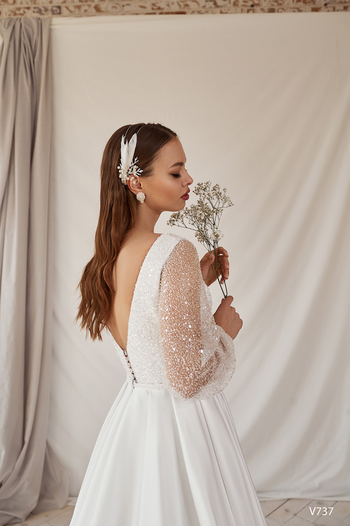 Satin wedding dress with sleeves Minimalist wedding gown