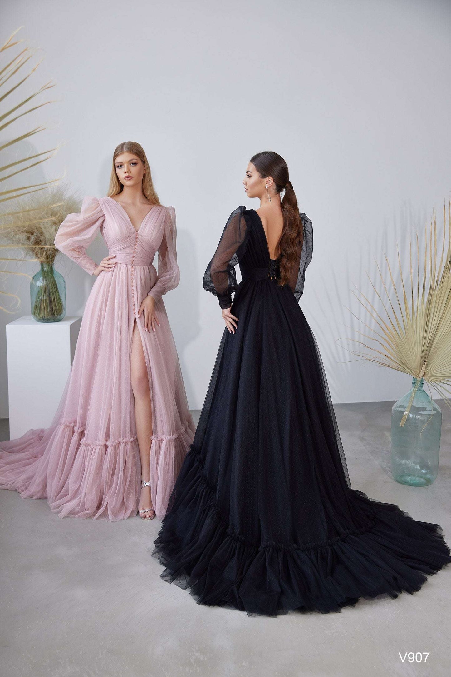 KatrinFAVORboutique-V neck party dress Black wedding dresses for sale