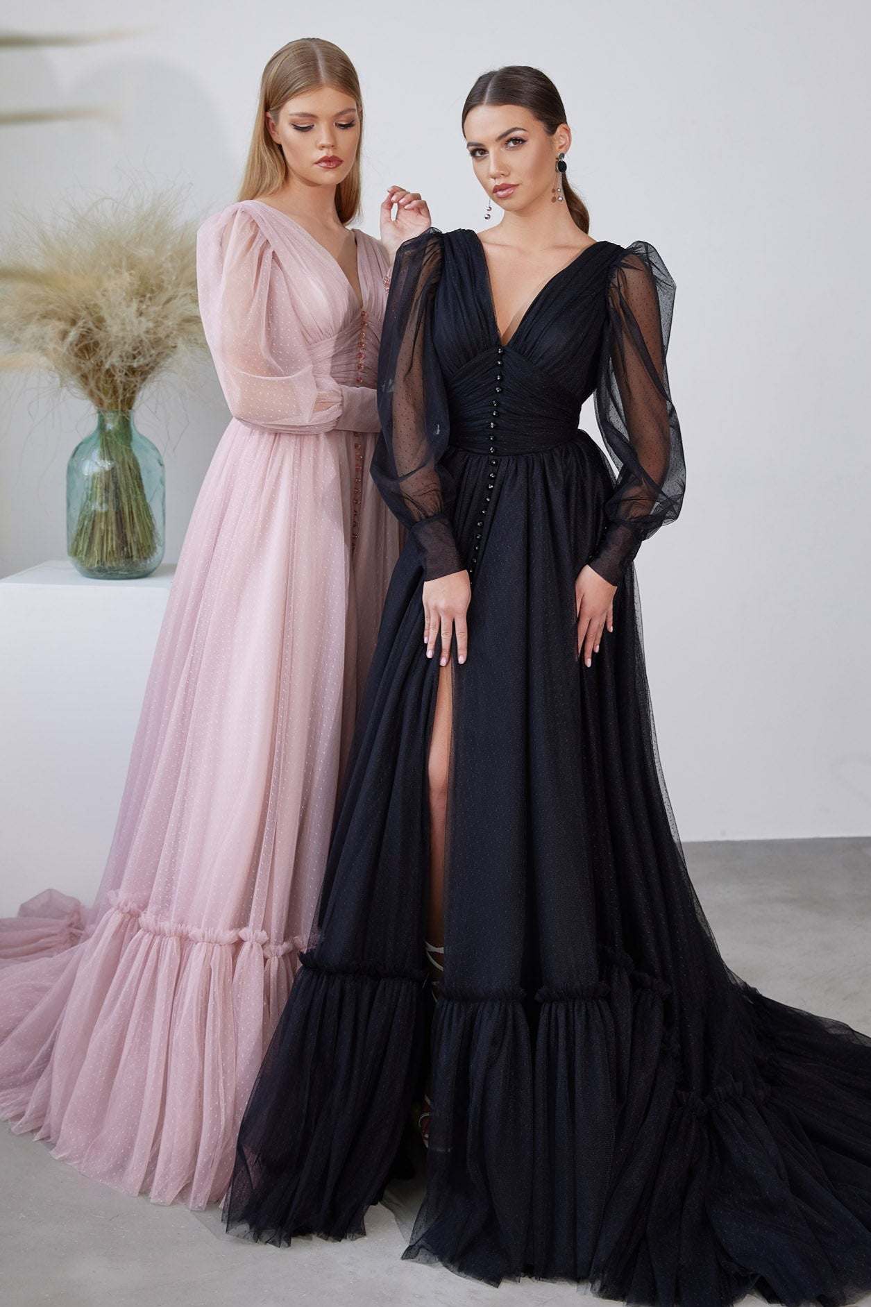 KatrinFAVORboutique-V neck party dress Black wedding dresses for sale
