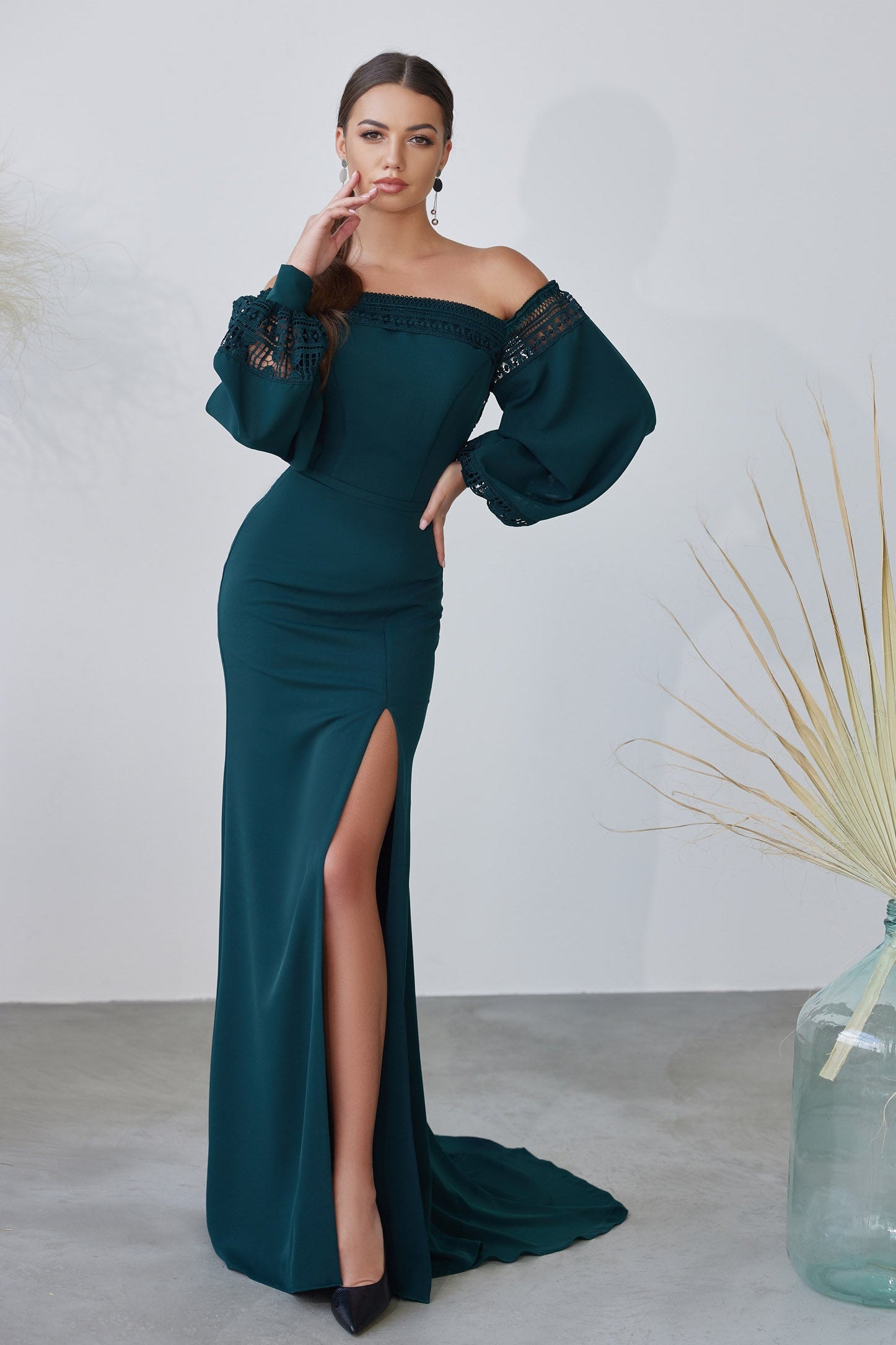Off the shoulder wedding guest dress CUSTOM SIZE / Teal blue / A-line Off the shoulder wedding guest dress CUSTOM SIZE / Teal blue / A-line