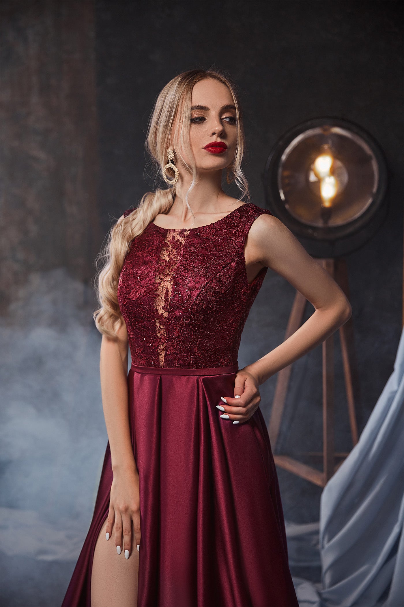 Satin Wedding Guest Dress 8 US / Burgundy