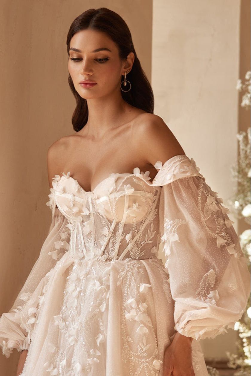 Fairy Floral Embroidered Wedding Dress, 12 US / Blush