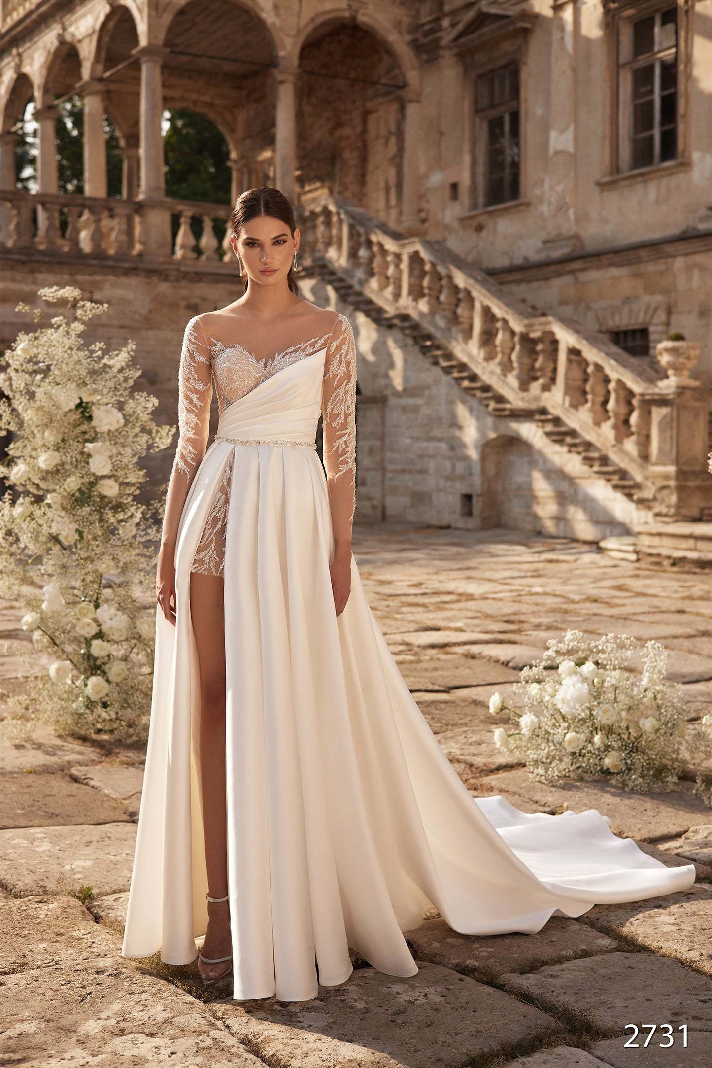 KatrinFAVORboutique-Satin and lace wedding dress Most unique wedding gowns