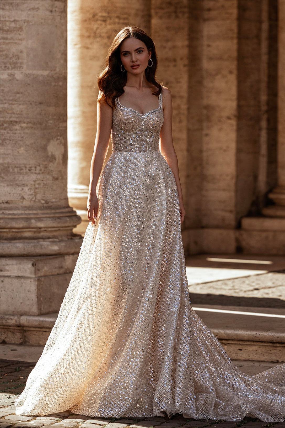 Sparkly Champagne Wedding Dress with Train 6 US / Champagne Sparkly Champagne Wedding Dress with Train 6 US / Champagne