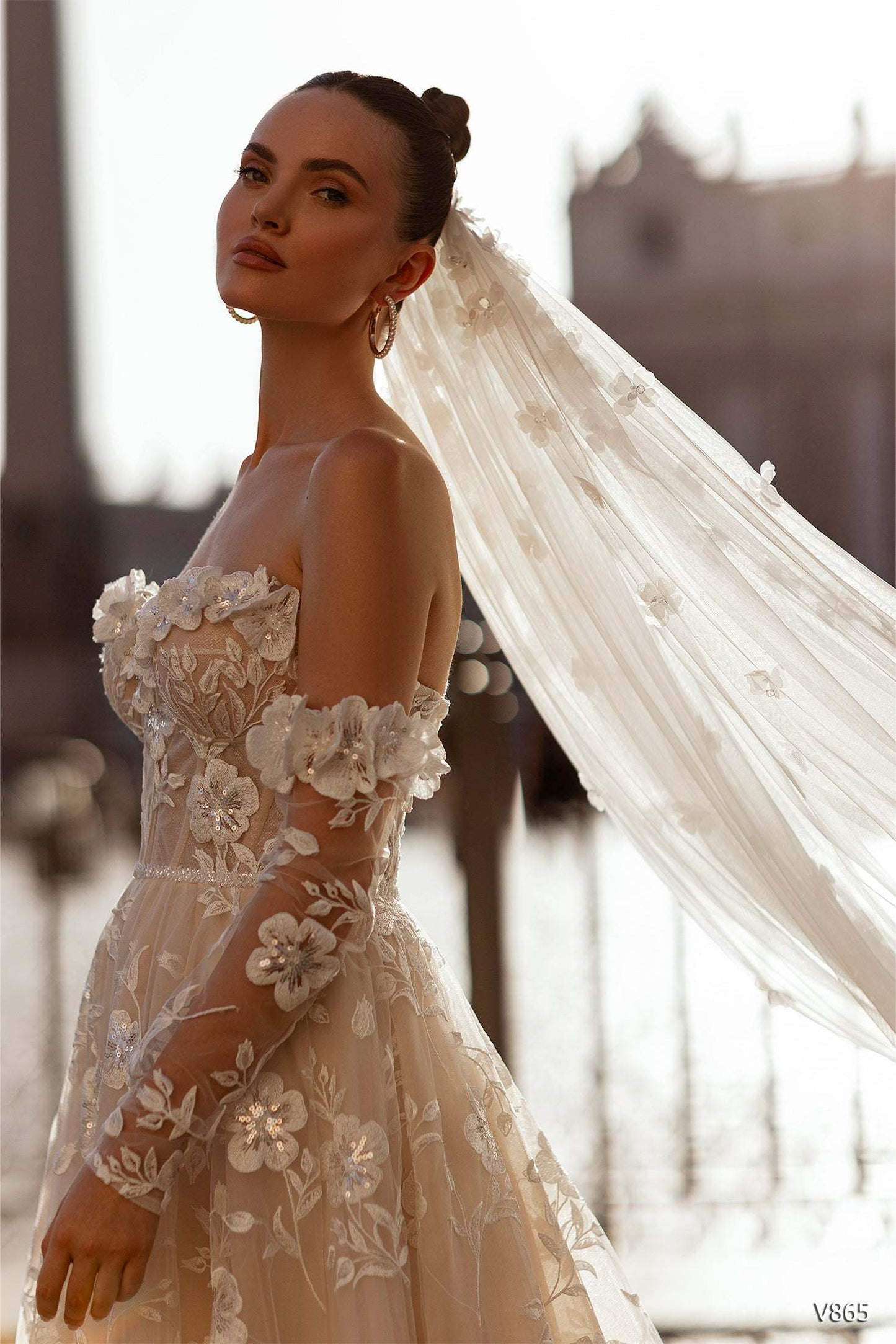 KatrinFAVORboutique-Floral embroidered wedding dress A line off the shoulder wedding gown