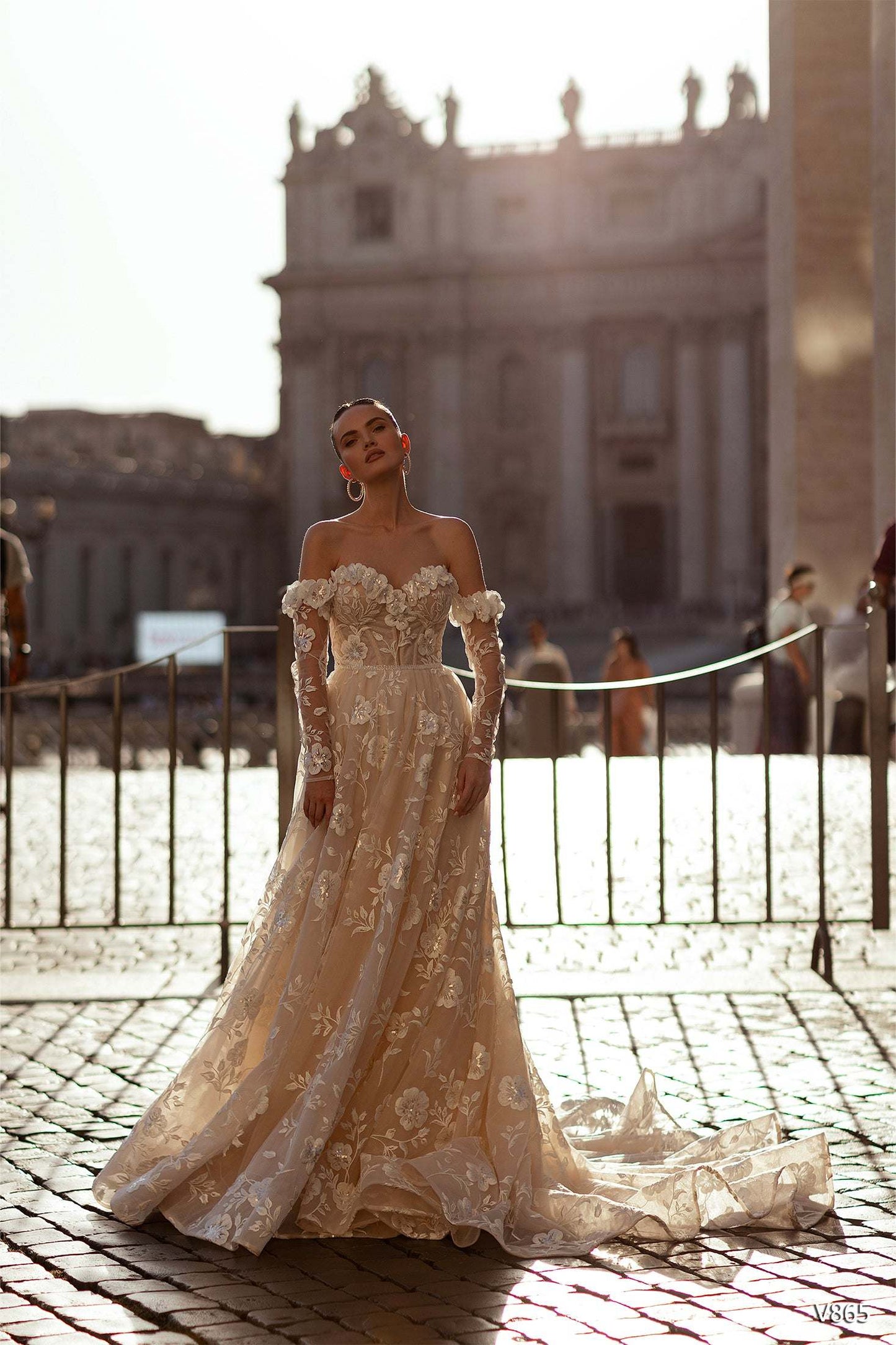 KatrinFAVORboutique-Floral embroidered wedding dress A line off the shoulder wedding gown