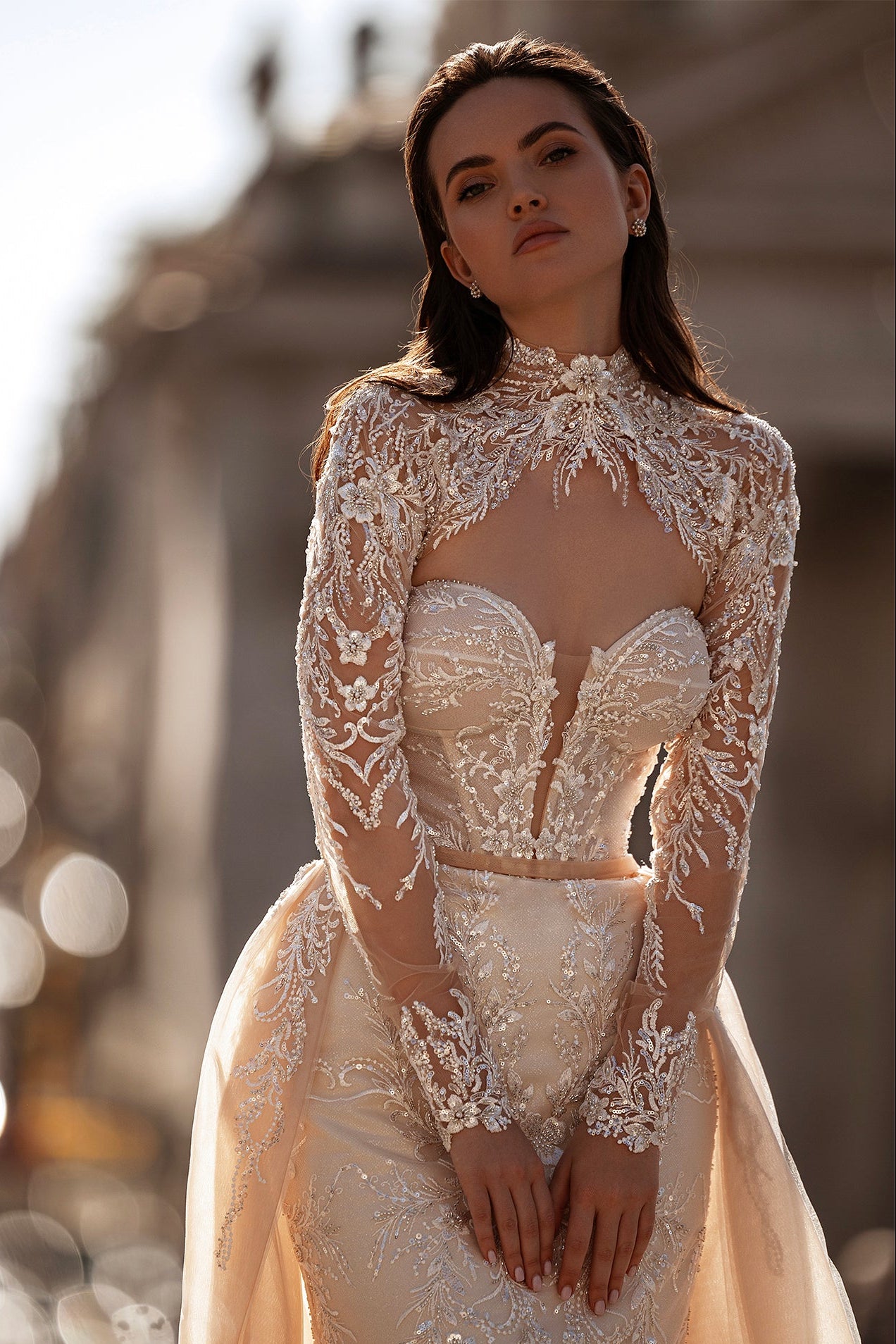 long sleeve lace two piece wedding dress bridal lace top, two-piece wedding dress top, bridal separates , sleeve lace wedding blouse, made in France, boho bridal outfit