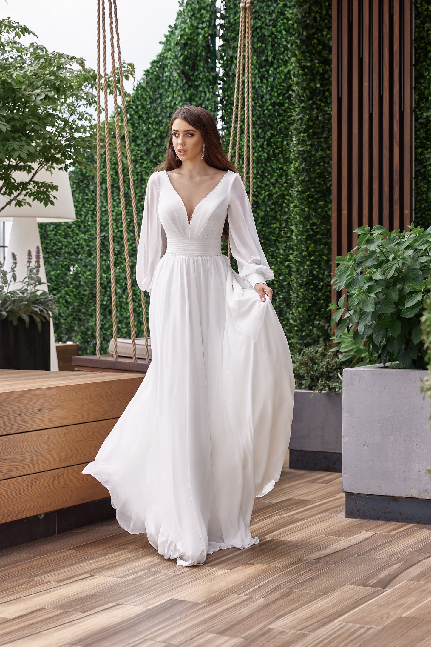 KatrinFAVORboutique-Long sleeve wedding dress chiffon Vow renewal gowns