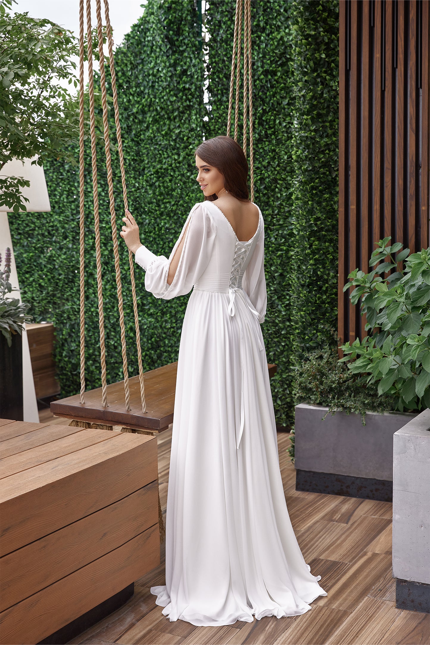 KatrinFAVORboutique-Long sleeve wedding dress chiffon Vow renewal gowns