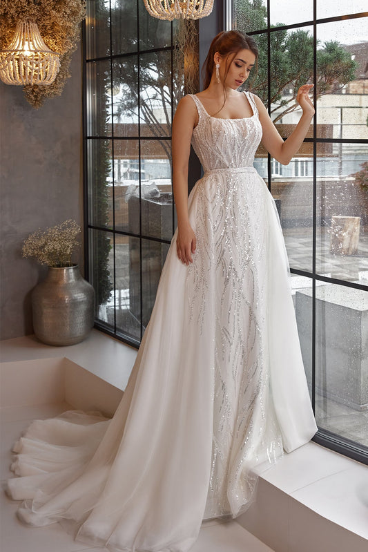 Embroidered sheath 2 in 1 wedding dress