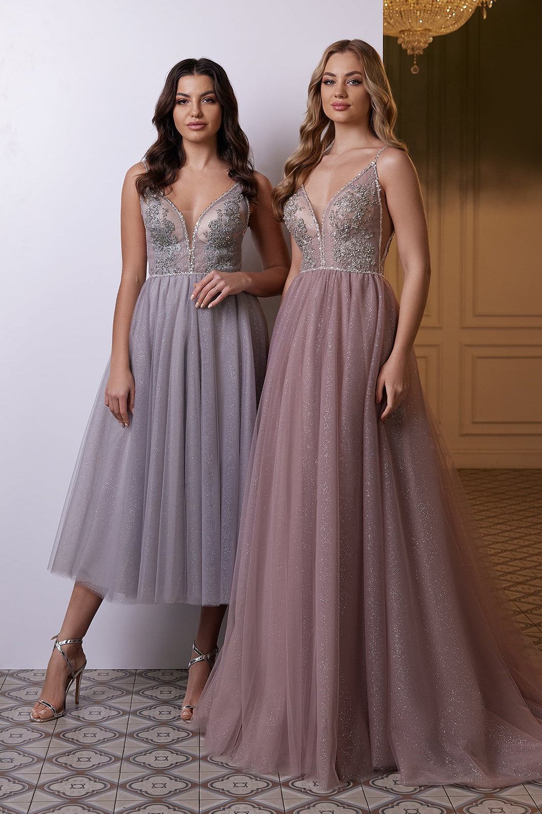 Dusty pink tulle wedding guest dress midi 14 US / Grey