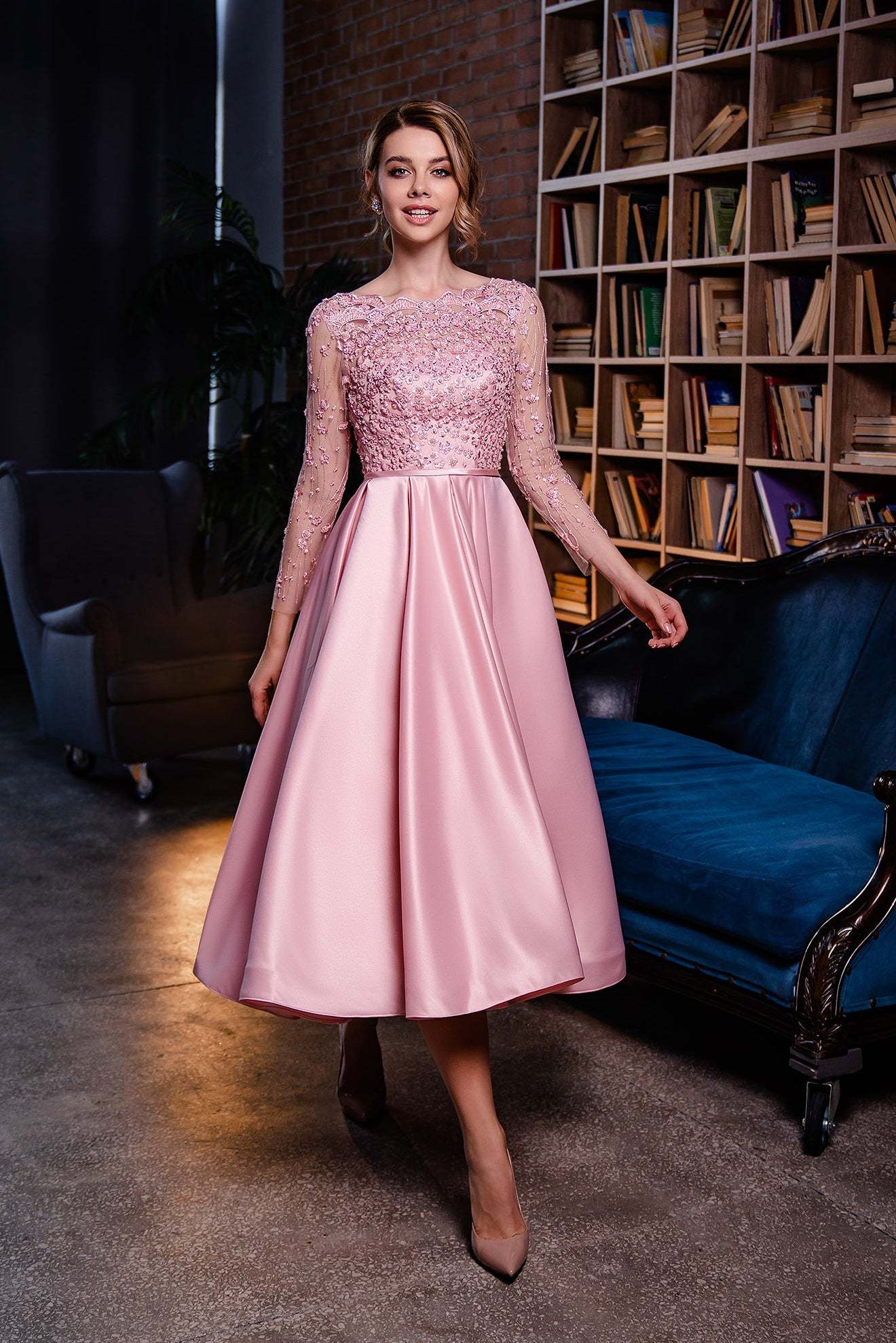 Formal long sleeve midi dress | Ladies cocktail dresses | KatrinFAVOR Blush / 18 Formal long sleeve midi dress | Ladies cocktail dresses | KatrinFAVOR Blush / 18