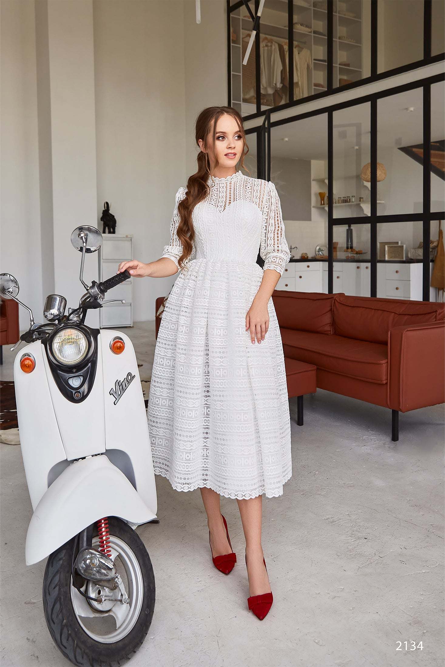 Lace Midi Cocktail Dress | Modest Formal Dresses Short | KatrinFAVOR Custom Size / Ivory Lace Midi Cocktail Dress | Modest Formal Dresses Short | KatrinFAVOR Custom Size / Ivory