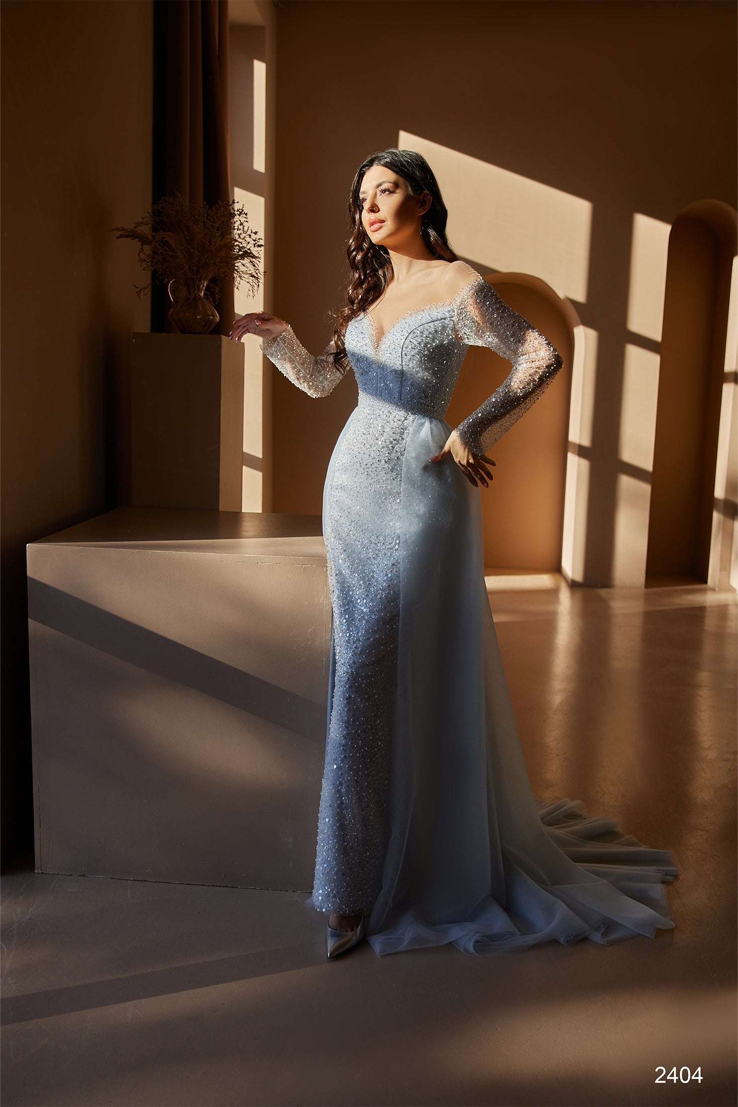 Sequin Gown with Sleeves | Sparkly Winter Formal Dresses | KatrinFAVOR 10 US / Blush Sequin Gown with Sleeves | Sparkly Winter Formal Dresses | KatrinFAVOR 10 US / Blush