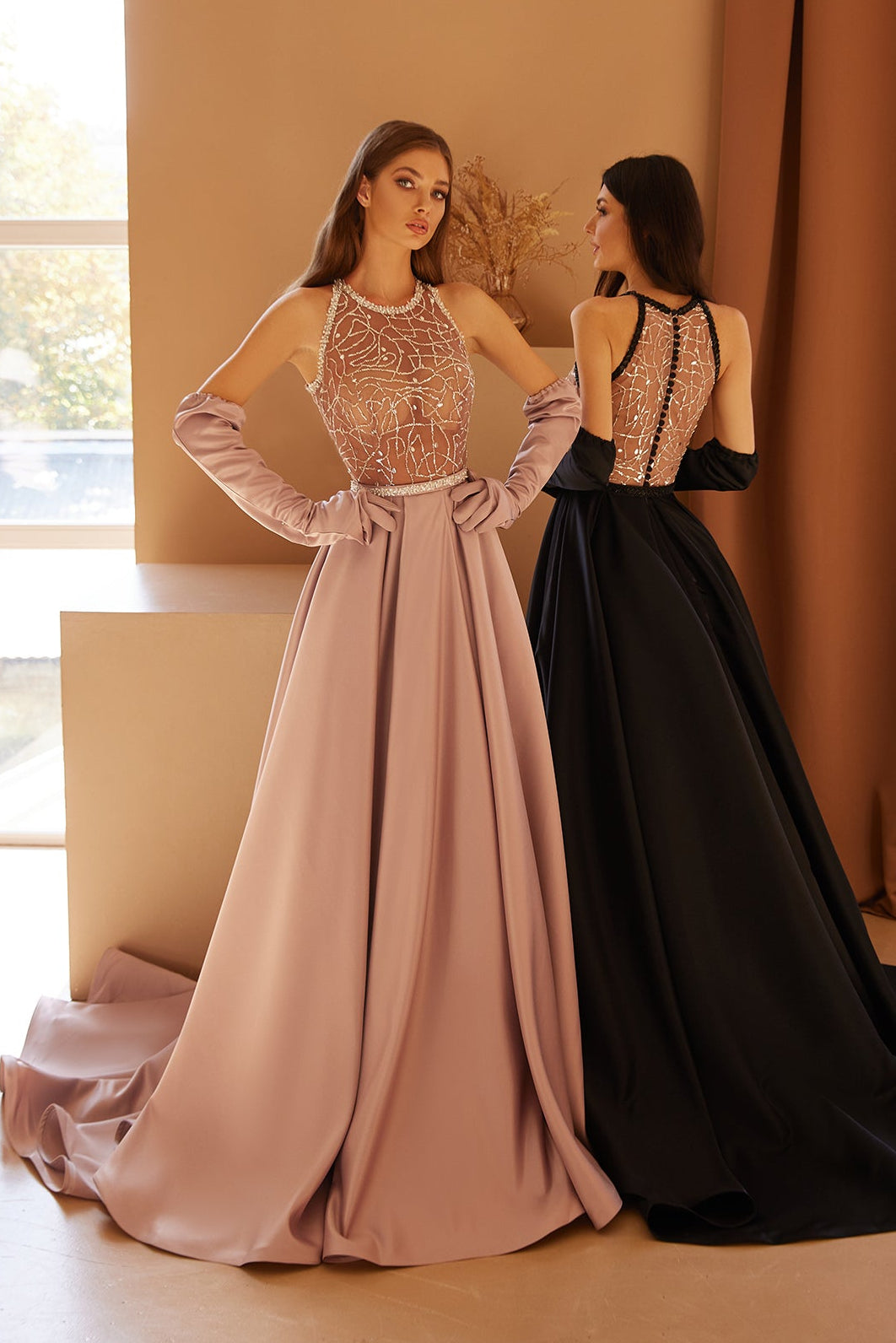 Halter neck formal dress | Evening gown with gloves | KatrinFAVOR CUSTOM SIZE / Black Halter neck formal dress | Evening gown with gloves | KatrinFAVOR CUSTOM SIZE / Black