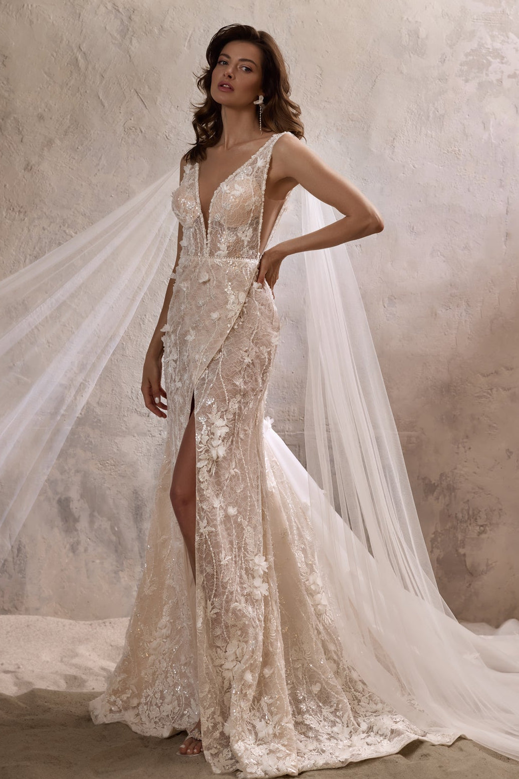 KatrinFAVORboutique-Tulle cape wedding dress goddess Blush bridal dresses