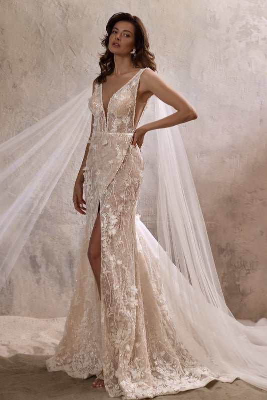 KatrinFAVORboutique-Tulle cape wedding dress goddess Blush bridal dresses