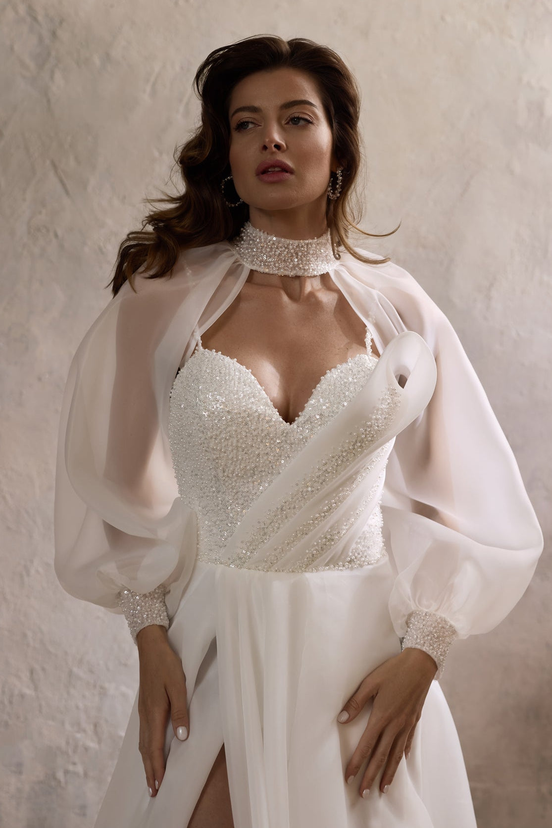 Wedding dress with long puffy sleeves | Two piece bridal wear As on photo / 10 Wedding dress with long puffy sleeves | Two piece bridal wear As on photo / 10