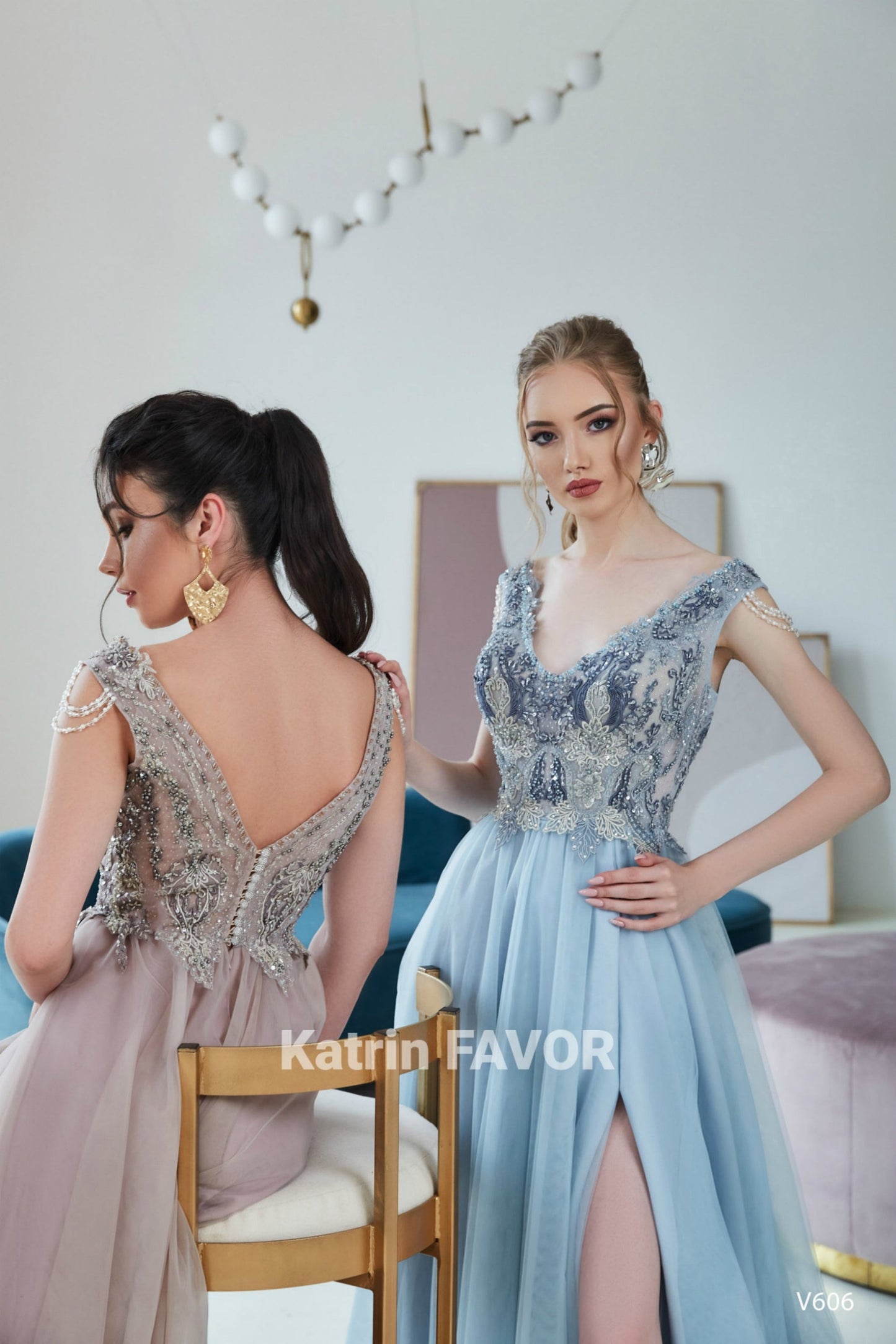 KatrinFAVORboutique-V-neck wedding guest dress long