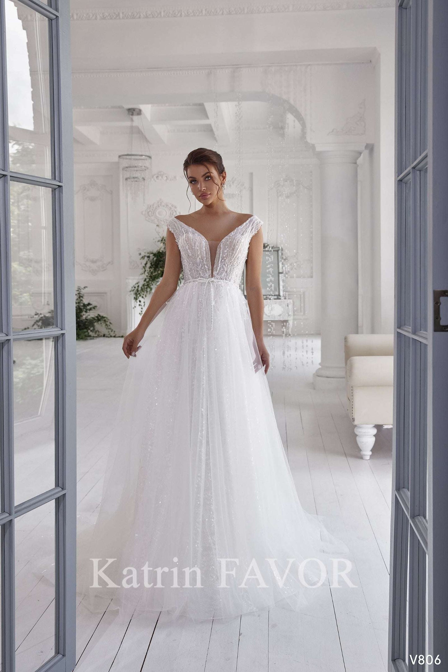 KatrinFAVORboutique-Wedding dress plunge Wedding gowns with sequins