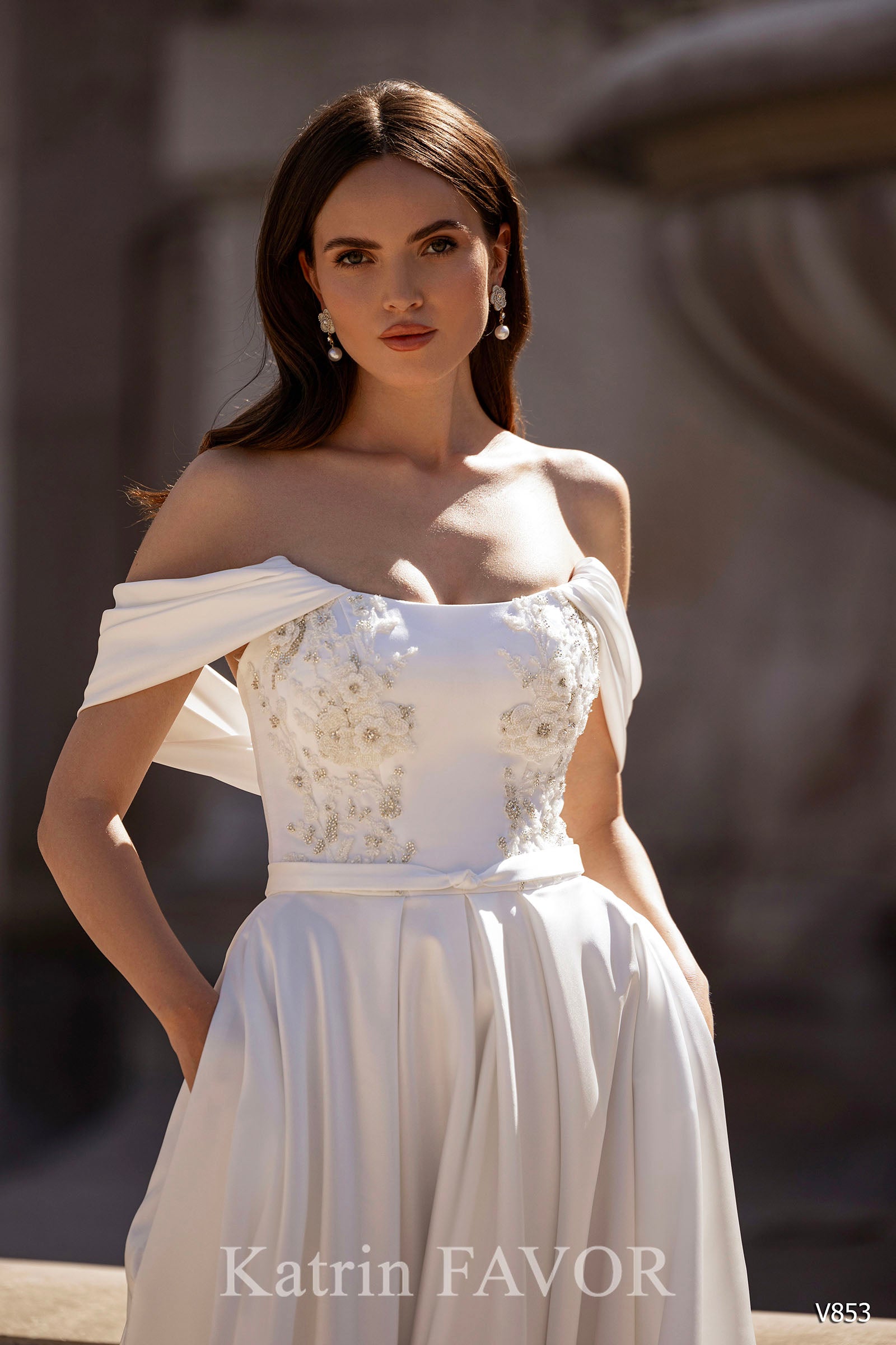 Satin wedding dress off fashion the shoulder