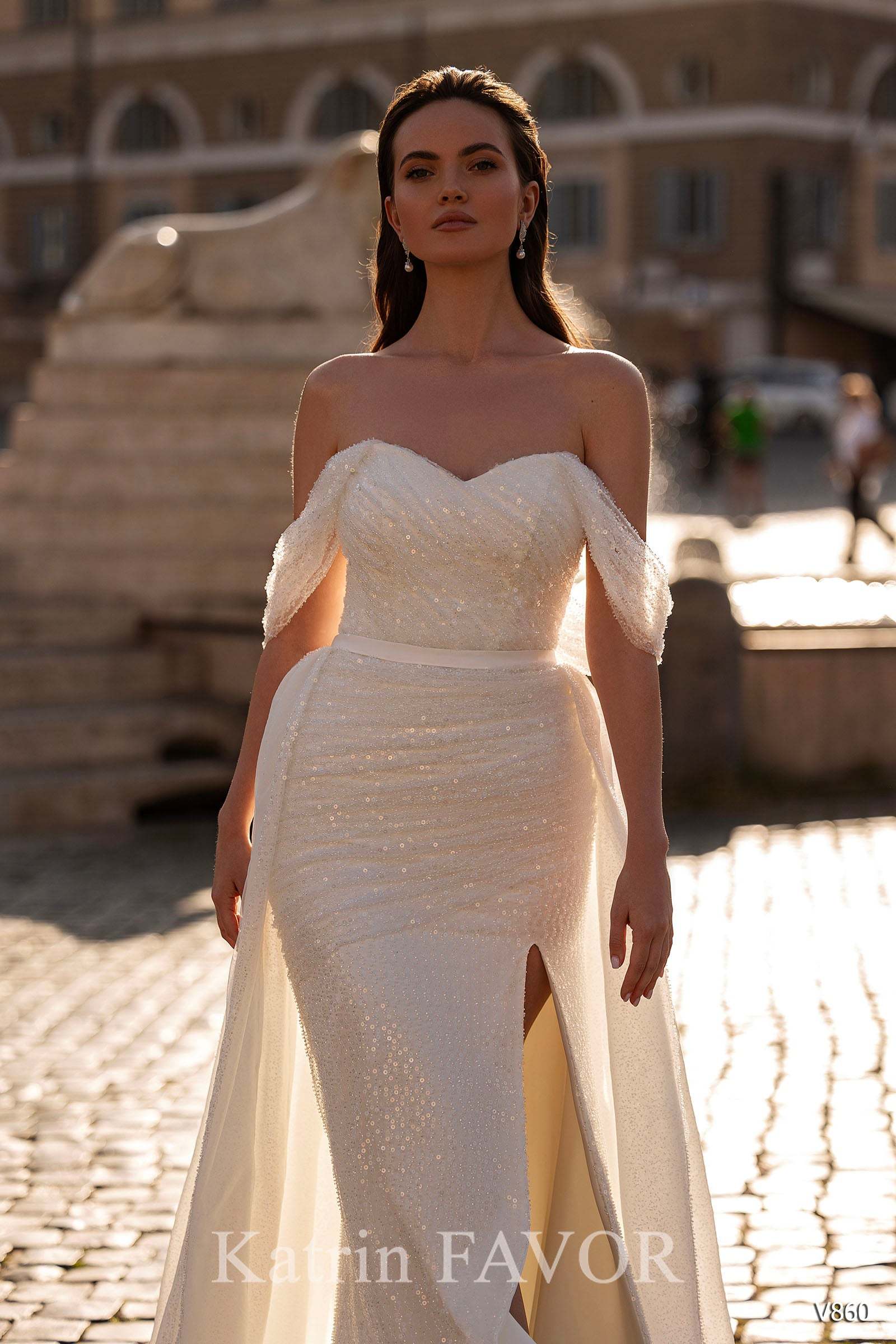 Sequin wedding gown Removable train wedding dress KatrinFAVOR