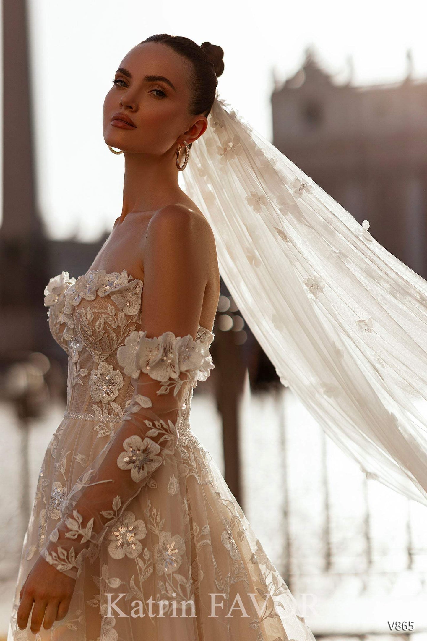 KatrinFAVORboutique-Floral embroidered wedding dress A line off the shoulder wedding gown