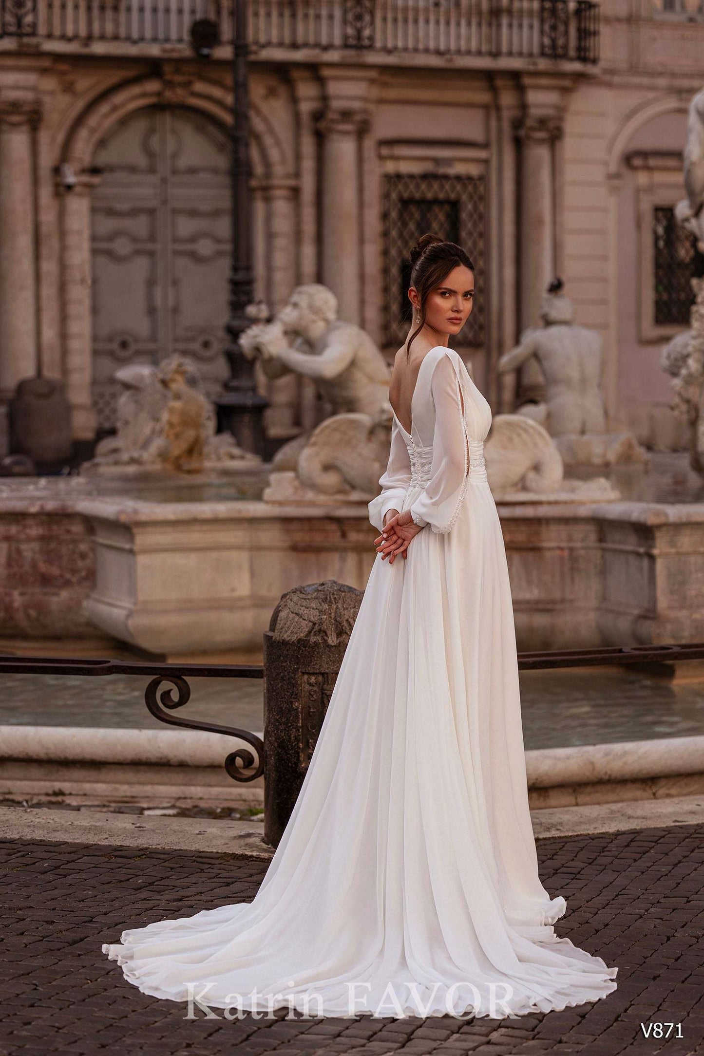 KatrinFAVORboutique-Chiffon wedding dress long sleeve boho wedding gown